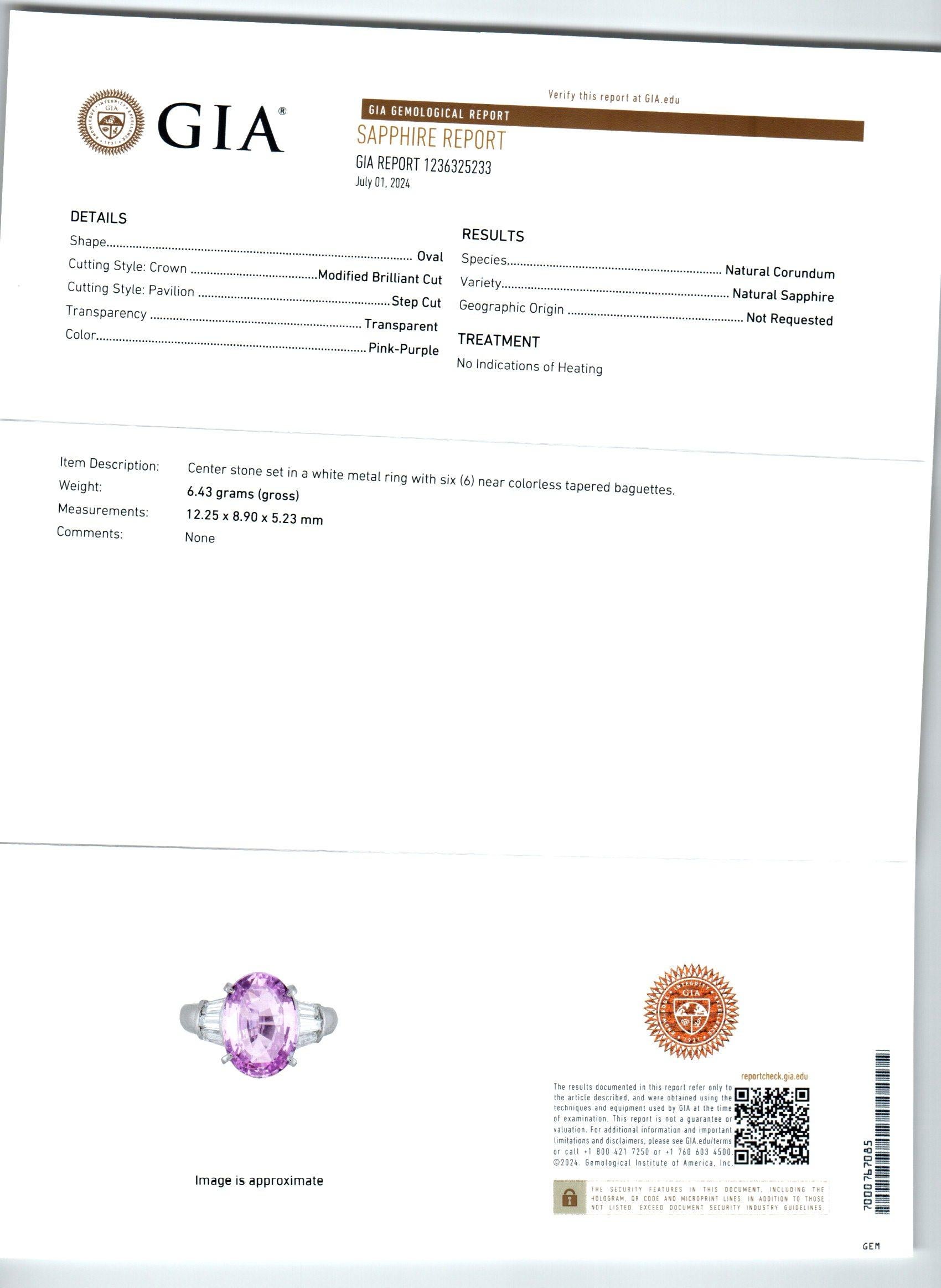 De las mujeres Anillo de compromiso en platino con diamante zafiro natural rosa púrpura de 5,28 quilates en venta