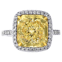 5.28 carat Radiant Cut Diamond Fancy Intense Yellow Halo Engagement Ring
