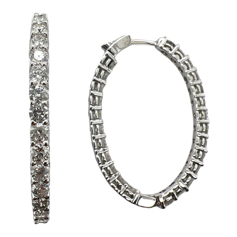 5.28 CTW Round Brilliant Diamond in Out Oval White Gold Hoop Earrings at 1stDibs