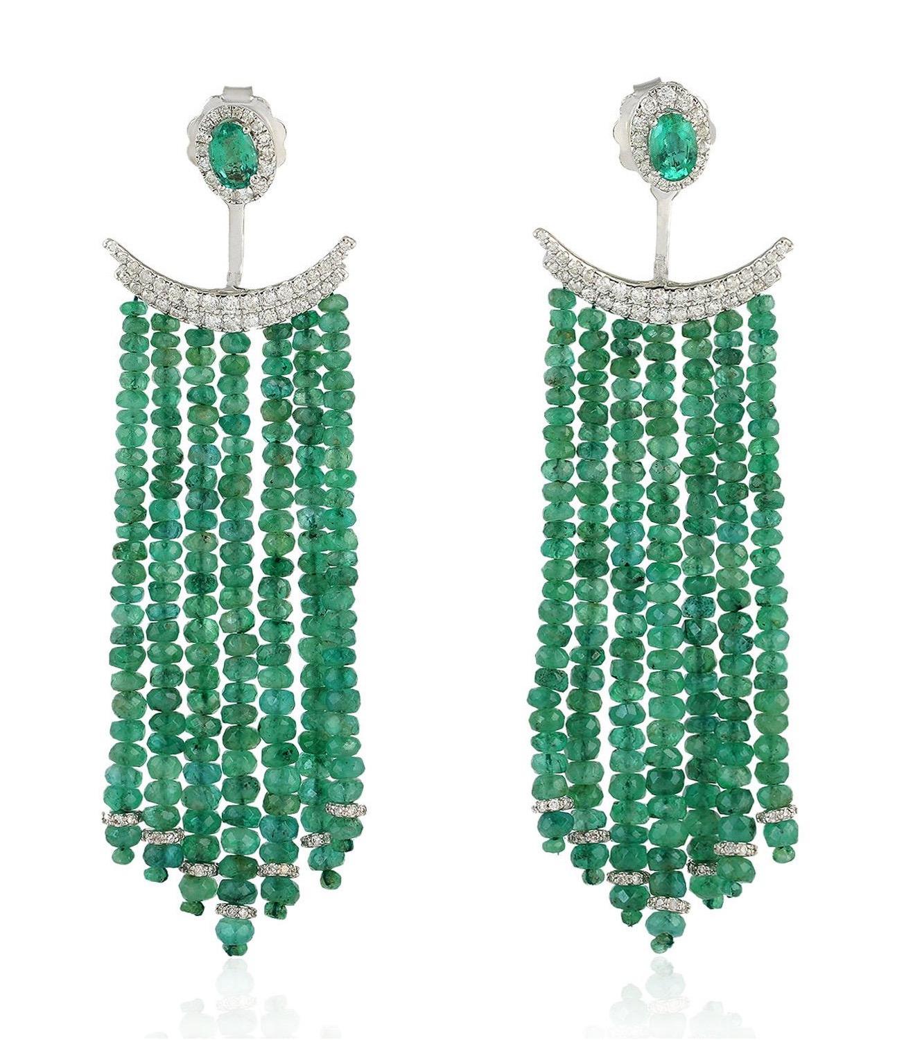 Contemporary 52.82 Carat Emerald Diamond 18 Karat Gold Earrings For Sale