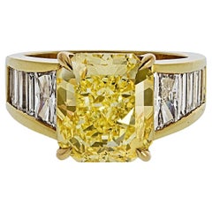 5.28ct Fancy Intense Yellow Radiant Cut Diamond Ring