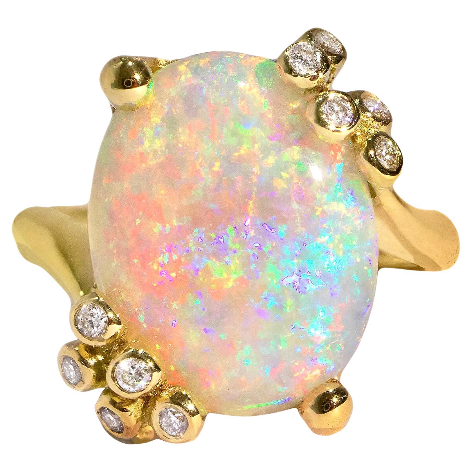 Australian Light Opal, Diamond & 18K Gold Ring