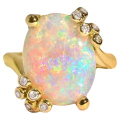 Australian Light Opal, Diamond & 18K Gold Ring