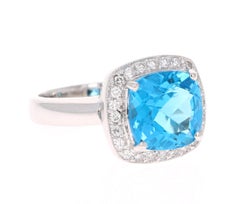 5.29 Carat Blue Topaz Diamond White Gold Cocktail Ring