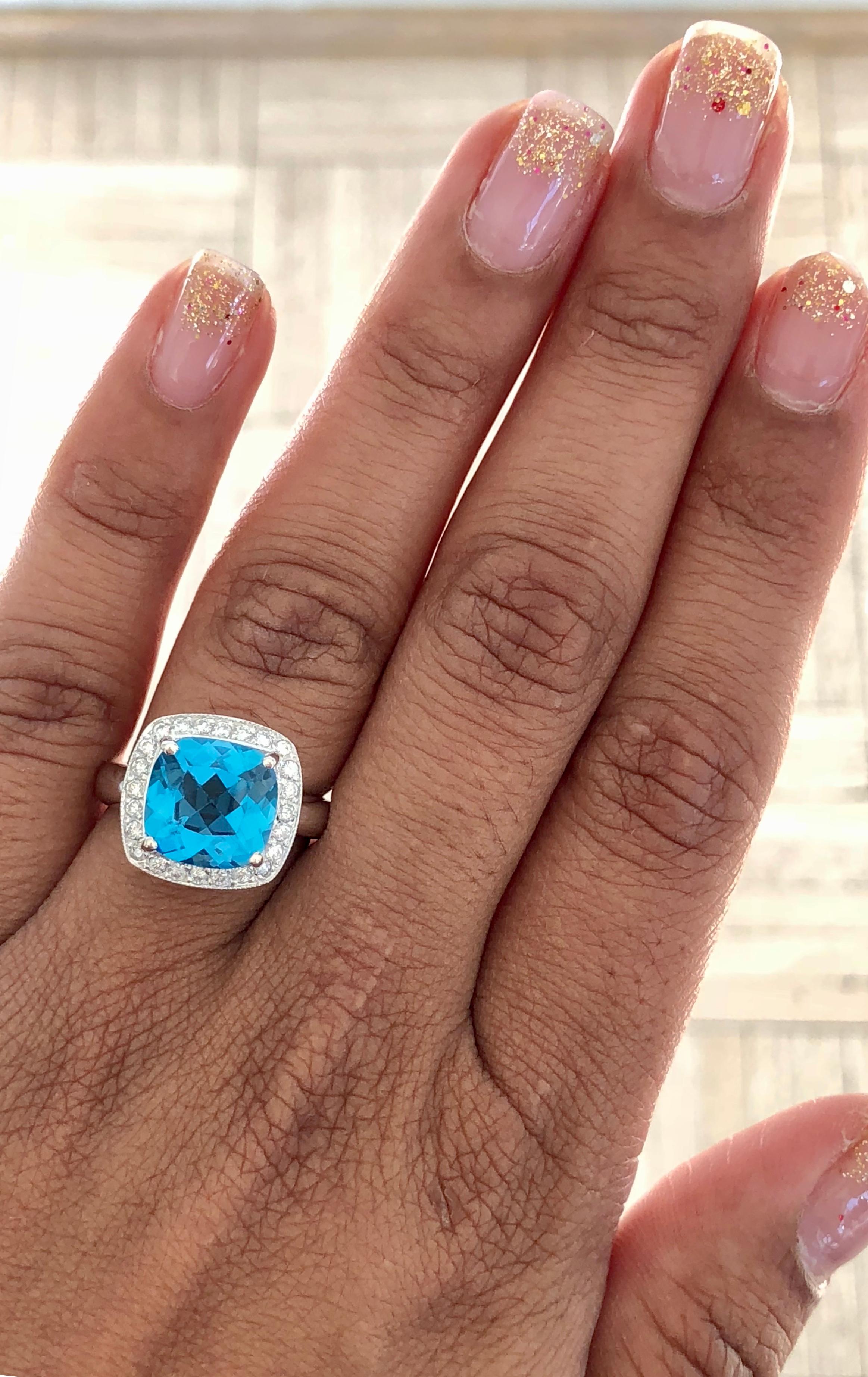 5.29 Carat Blue Topaz Diamond White Gold Cocktail Ring In New Condition For Sale In Los Angeles, CA