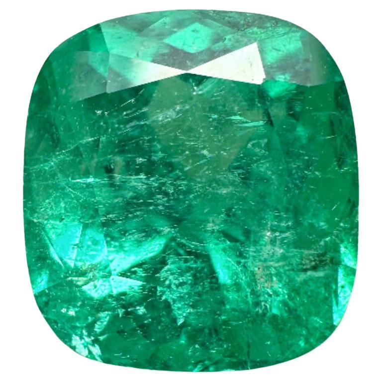 5.29 Carat Certified Bluish Colombian Emerald - Chivor Cushion Cut May Birthston