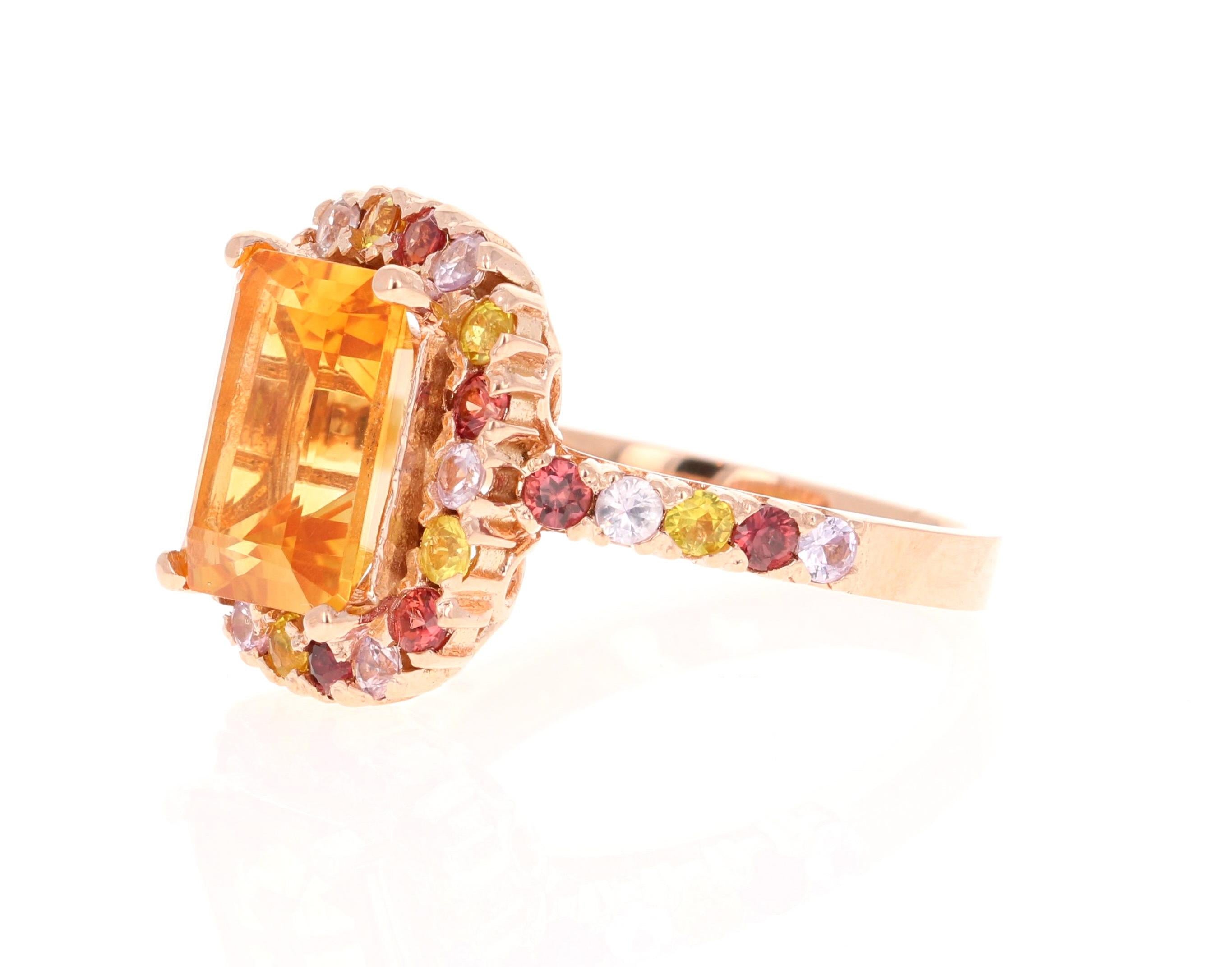5,29 Karat Smaragdschliff Citrin Saphir Rose Gold Ring (Moderne) im Angebot