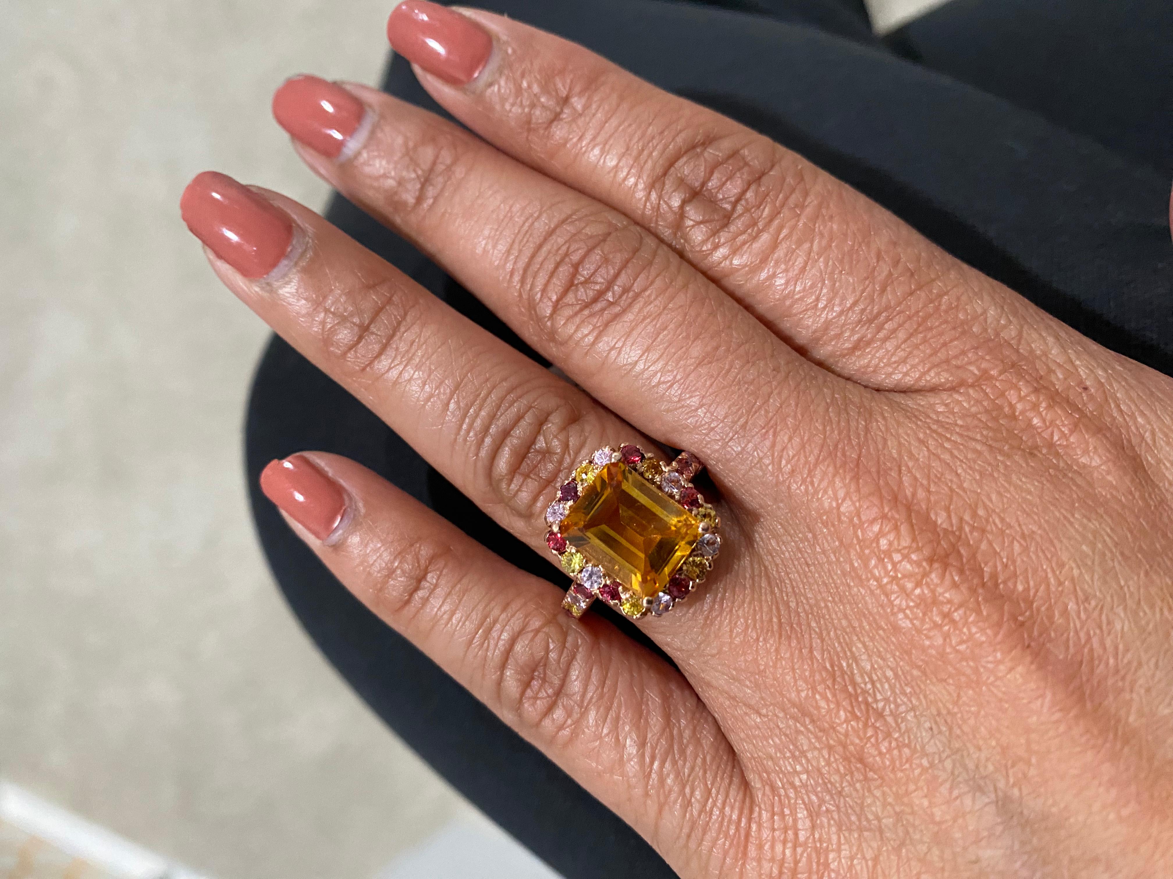 5,29 Karat Smaragdschliff Citrin Saphir Rose Gold Ring im Angebot 1