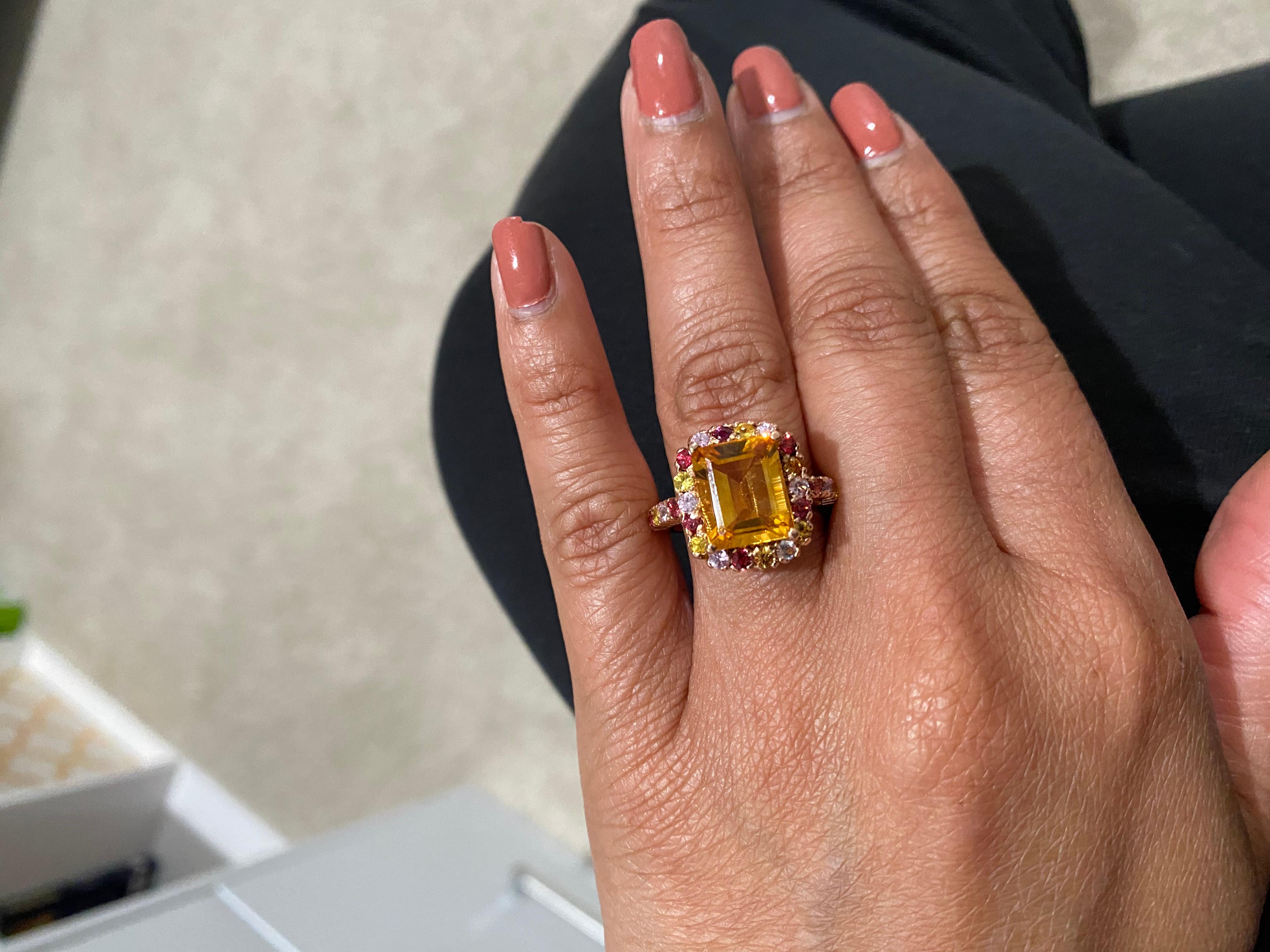 5,29 Karat Smaragdschliff Citrin Saphir Rose Gold Ring im Angebot 2