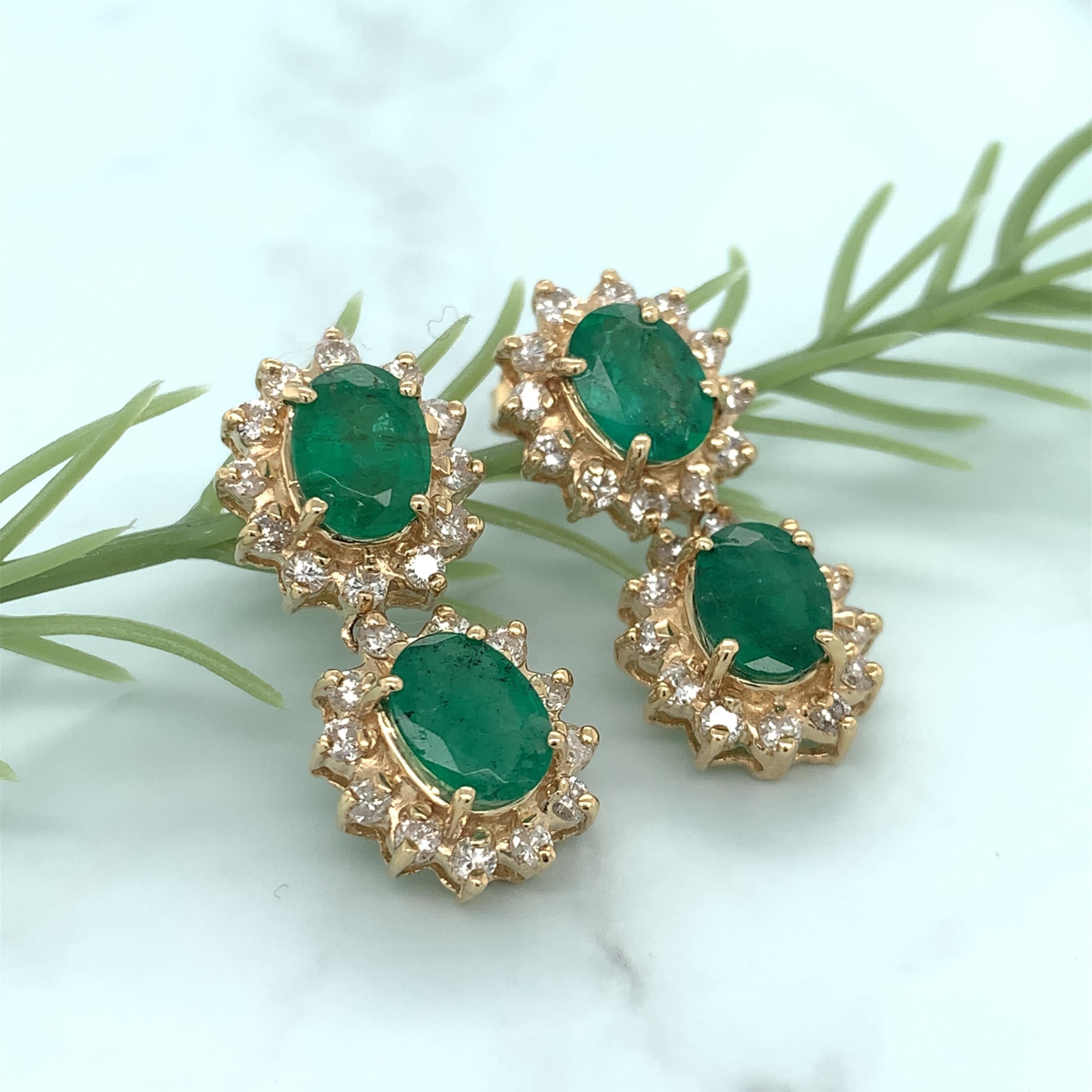 Women's or Men's 5.29 Carat Emerald Dangling Earrings