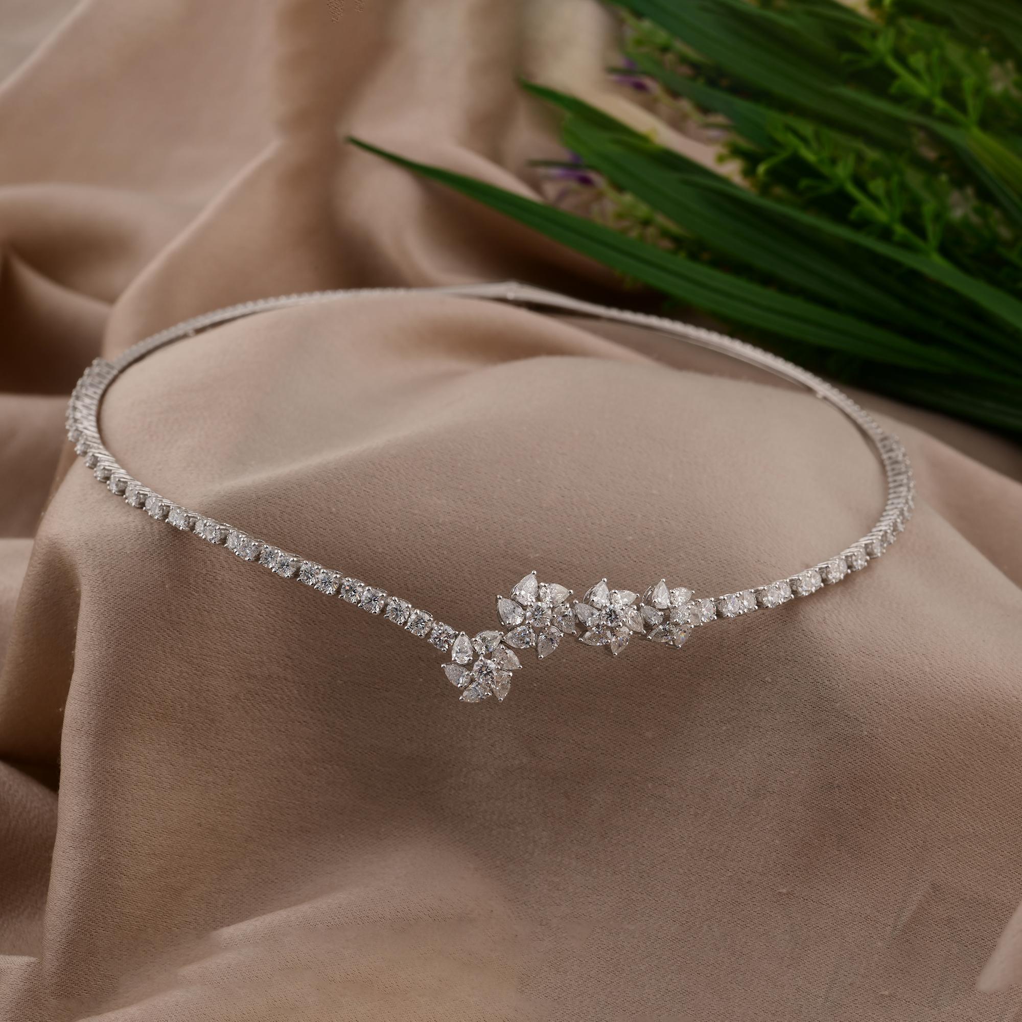 5.29 Carat H/SI Real Pear Round Diamond Choker Necklace Gift 14 Karat White Gold Moderno en venta