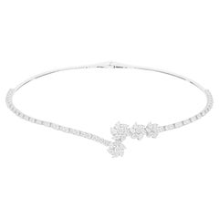 Collier ras du cou en or blanc 14 carats avec diamants ronds véritables poires de 5,29 carats H/SI