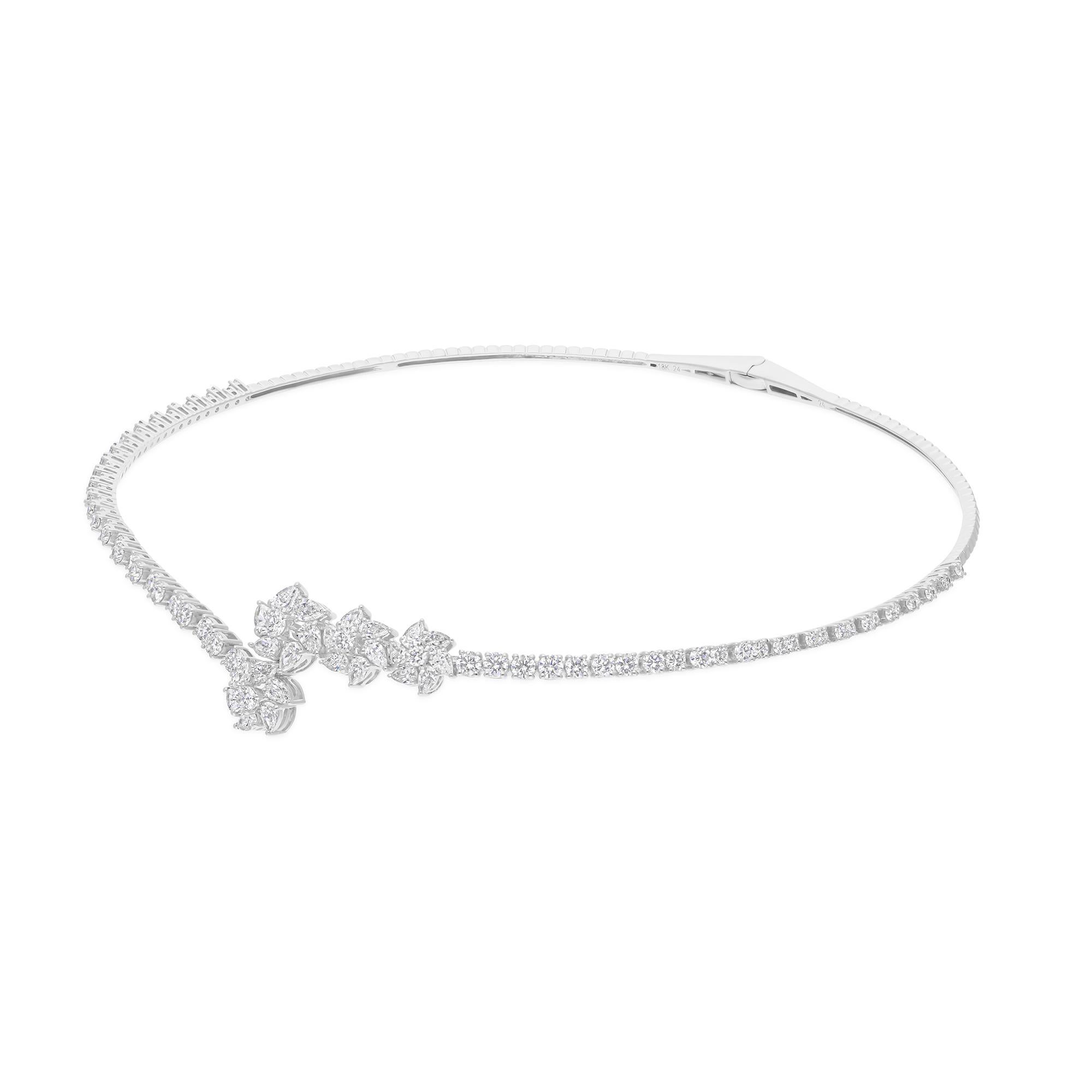 Round Cut 5.29 Carat H/SI Real Pear Round Diamond Choker Necklace Gift 18 Karat White Gold For Sale