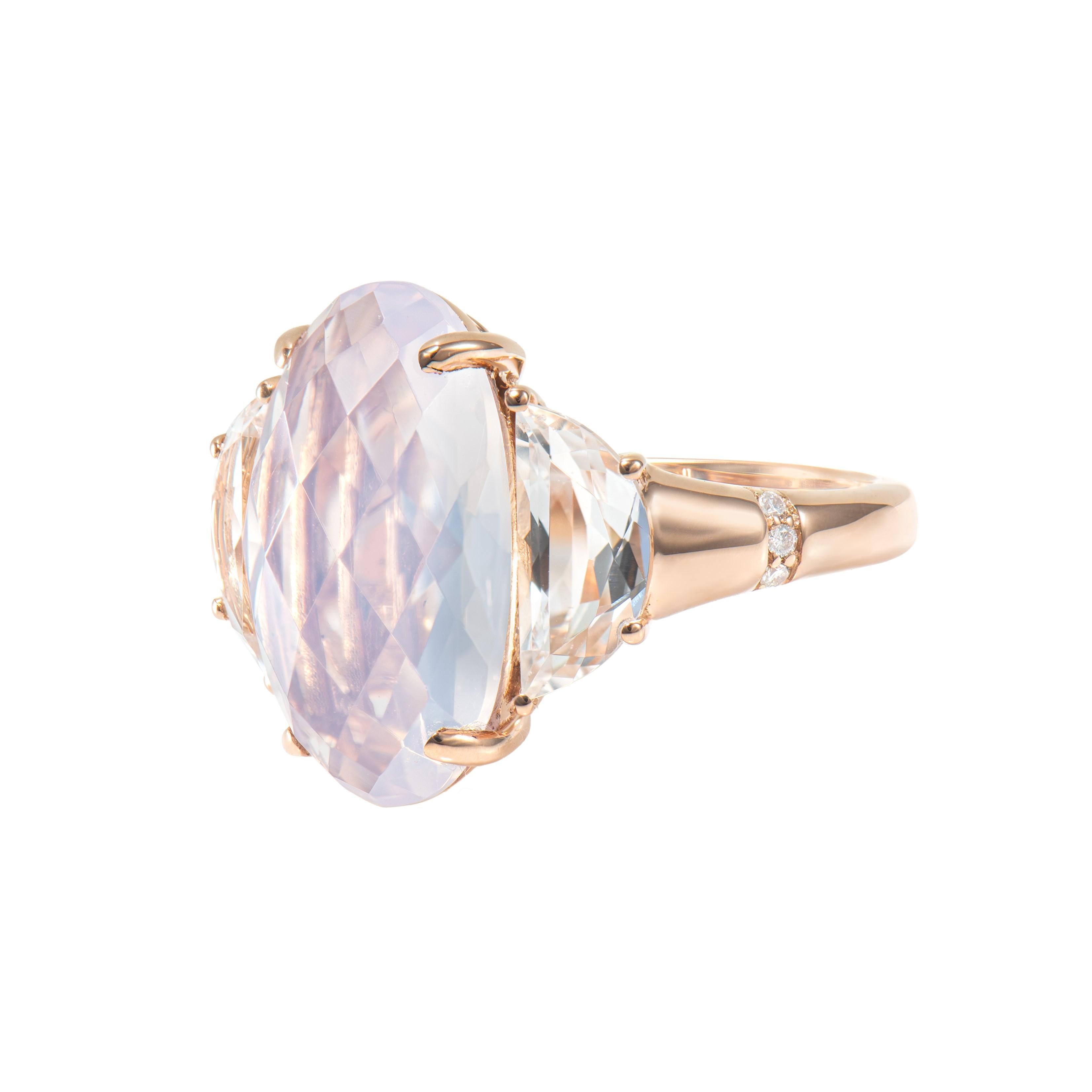 Oval Cut 5.29 Carat Lavender Quartz Antique Ring in 18KRG with White Topaz and Diamond. For Sale
