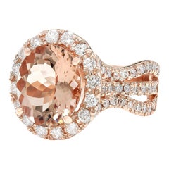 5.29 Carat Natural Morganite 18 Karat Solid Rose Gold Diamond Ring