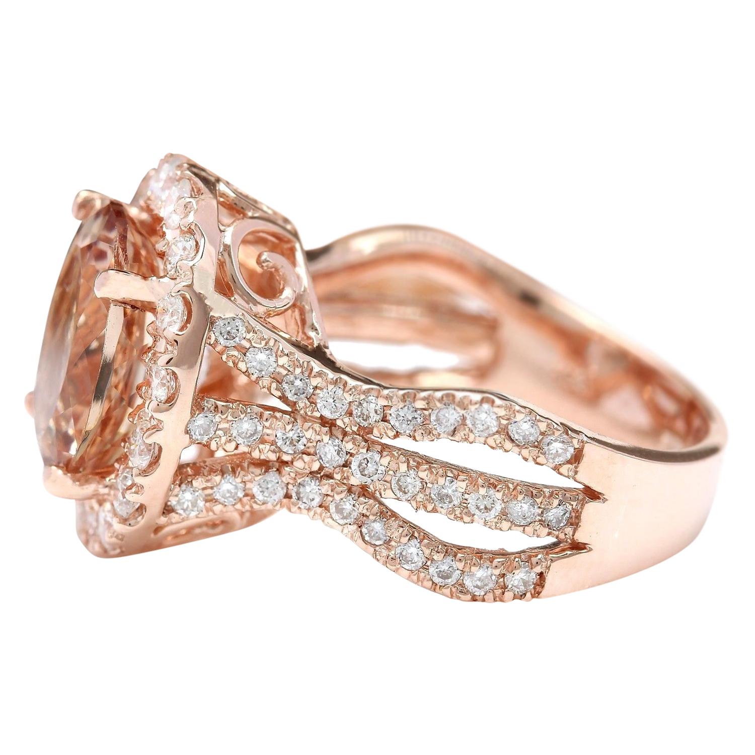 5.29 Carat Natural Morganite 18 Karat Solid Rose Gold Diamond Ring In New Condition For Sale In Los Angeles, CA