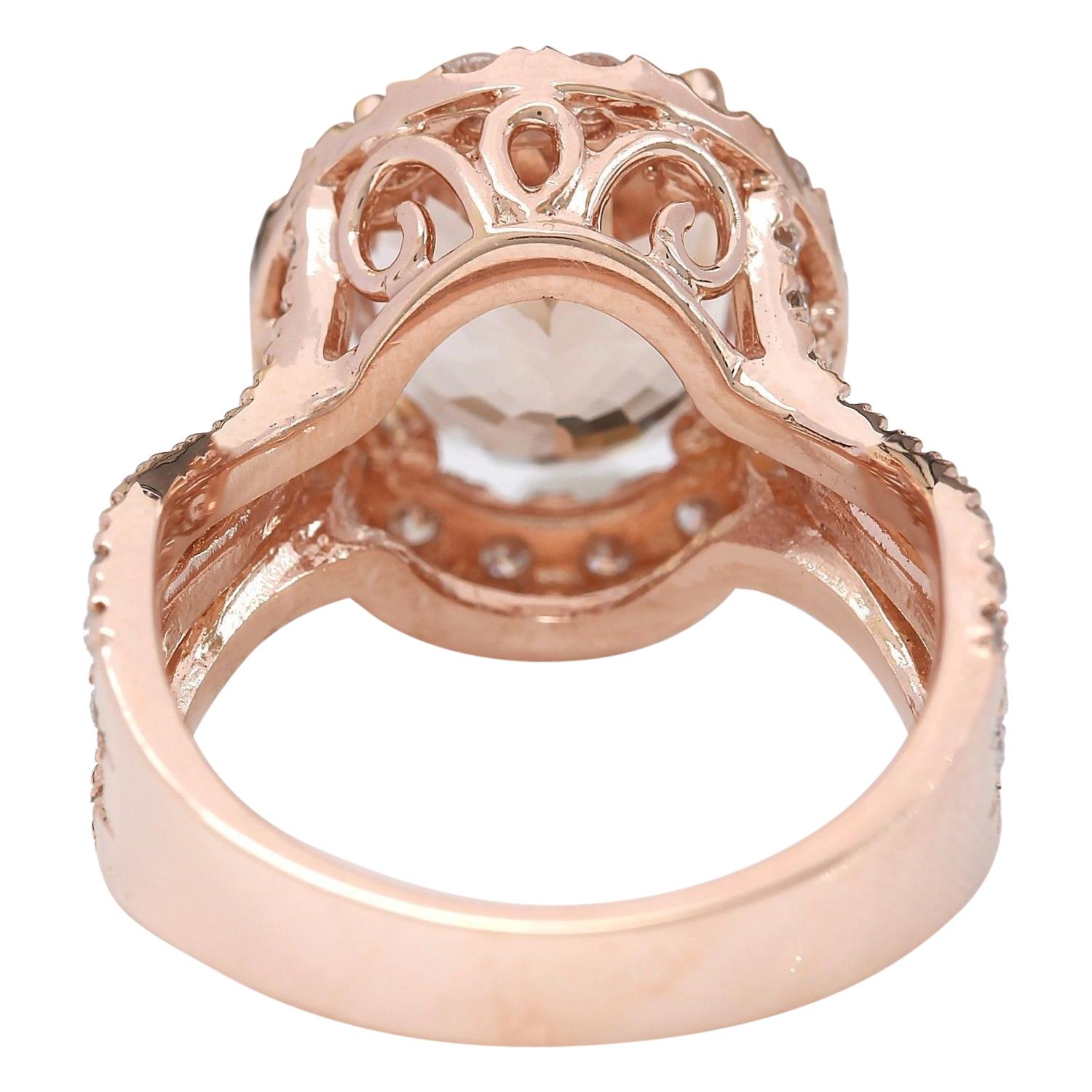 Women's 5.29 Carat Natural Morganite 18 Karat Solid Rose Gold Diamond Ring For Sale