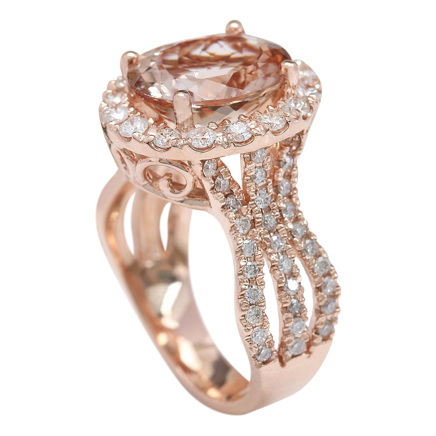 5.29 Carat Natural Morganite 18 Karat Solid Rose Gold Diamond Ring For Sale 1