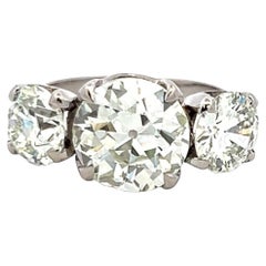 5.29 Carat Old European and Circular Brilliant Diamond Platinum Three-Stone Ring