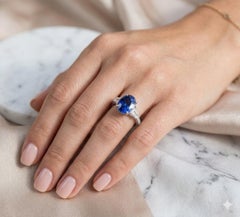 5.29 Carat Oval Natural Fancy Blue Sapphire and Diamond Ring 18k W - Ben Dannie