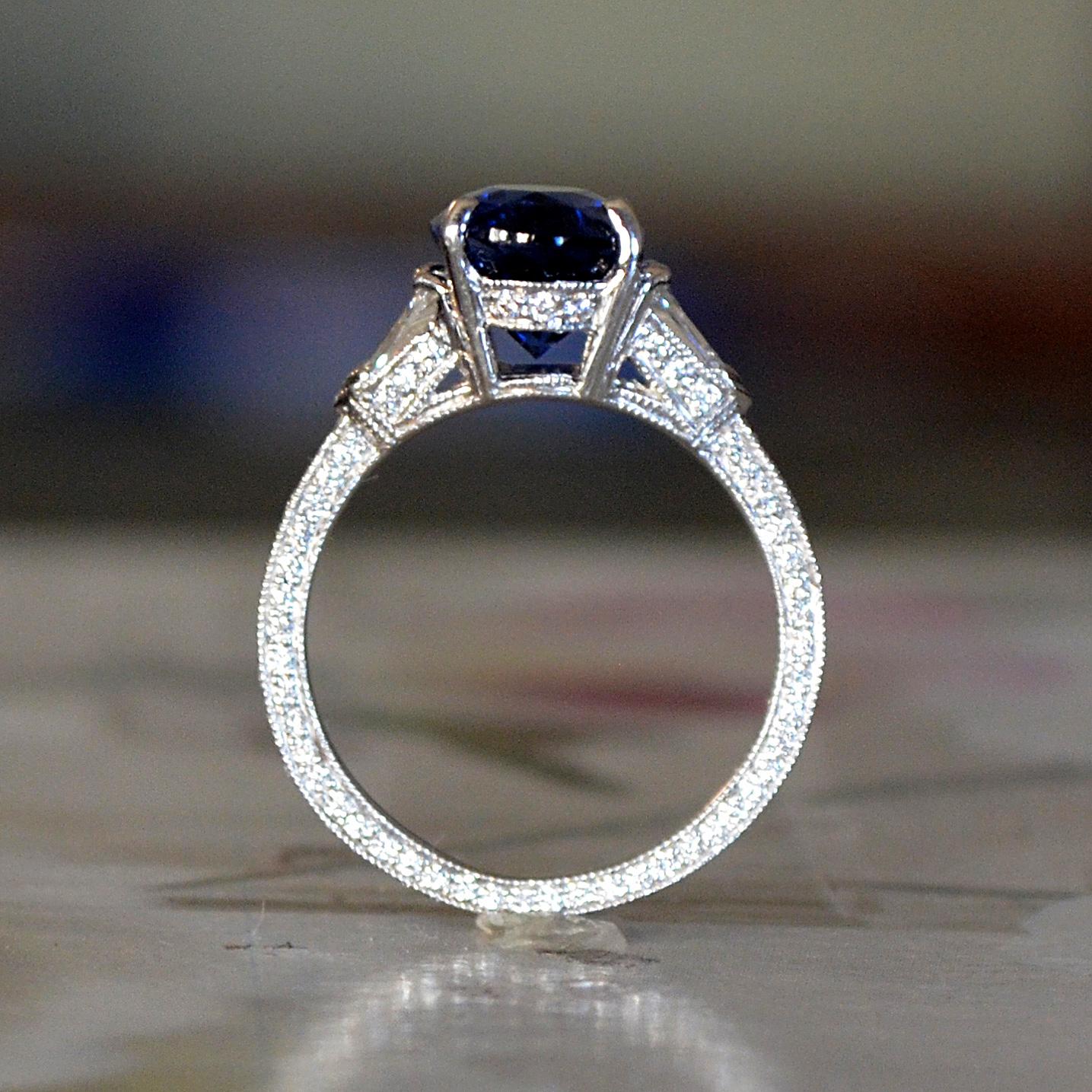 Oval Cut 5.29 Carat Oval Natural Fancy Blue Sapphire and Diamond Ring 18k W - Ben Dannie For Sale