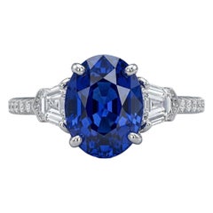 5.29 Carat Oval Natural Fancy Blue Sapphire and Diamond Ring 18k W - Ben Dannie
