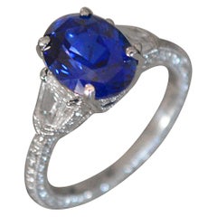 5.29 Carat Oval Natural Fancy Blue Sapphire and Diamond Ring 18k W - Ben Dannie
