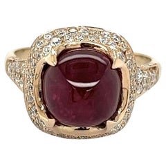 5.29 Carat Sugarloaf Ruby and Diamond Gold Statement Vintage Cocktail Ring