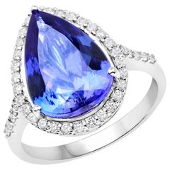 5.29 Carat Tanzanite and Diamond 14 Karat White Gold Cocktail Ring