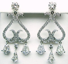 5.29 Carat Kite Shaped Chandelier Earrings with a Round Diamond