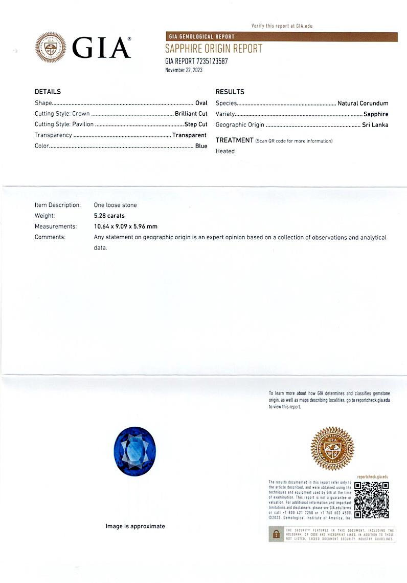 Verlobungsring mit drei Steinen, GIA-zertifizierter 5,28 Karat Saphir im Ovalschliff im Angebot 3