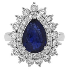 5.29 Carats Sapphire and White Diamond White Gold Ring