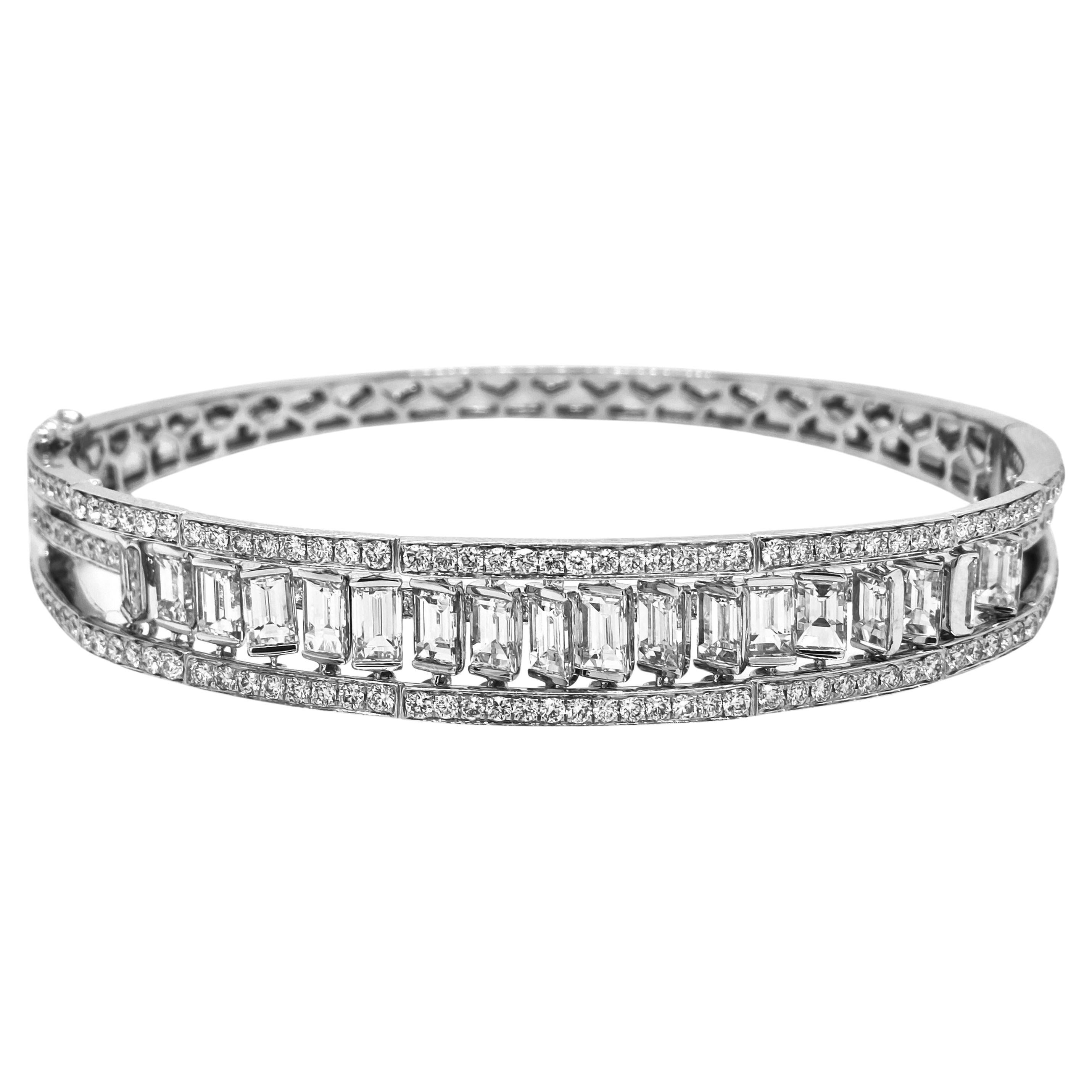 5.29 Carats White Diamond and White Gold Bangle