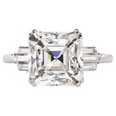 Antique 5.29ct Asscher Cut Diamond Art Deco Ring