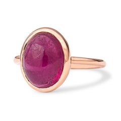 5.29 Carat Cabochon Dark Pink Tourmaline in 14 Karat Rose Gold Ring