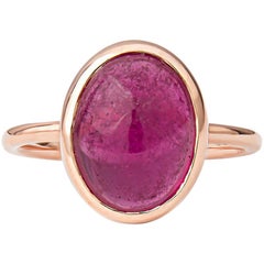 5.29 Carat Cabochon Dark Pink Tourmaline in 14 Karat Rose Gold Ring