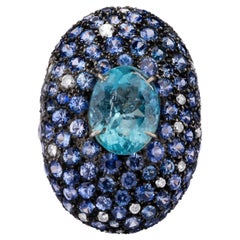 5.2 Carat Aquamarine Victorian Cluster Ring with Blue Sapphire