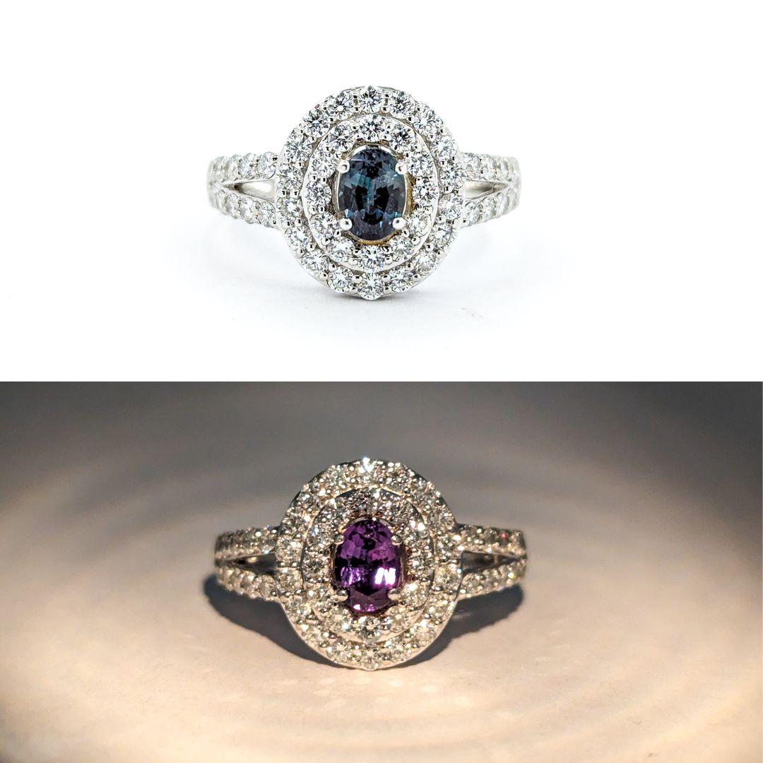 .52ct Alexandrit & Doppel-Diamant Halo Ring in 18kt Weißgold (Zeitgenössisch)