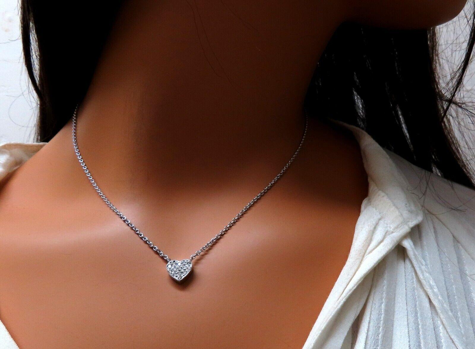 .52ct Bead Set Heart Natural Diamonds Necklace 14 Karat For Sale 1