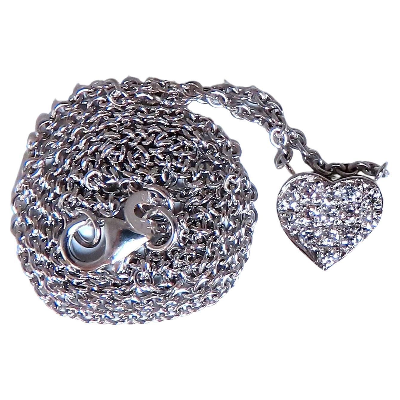.52ct Bead Set Heart Natural Diamonds Necklace 14 Karat For Sale