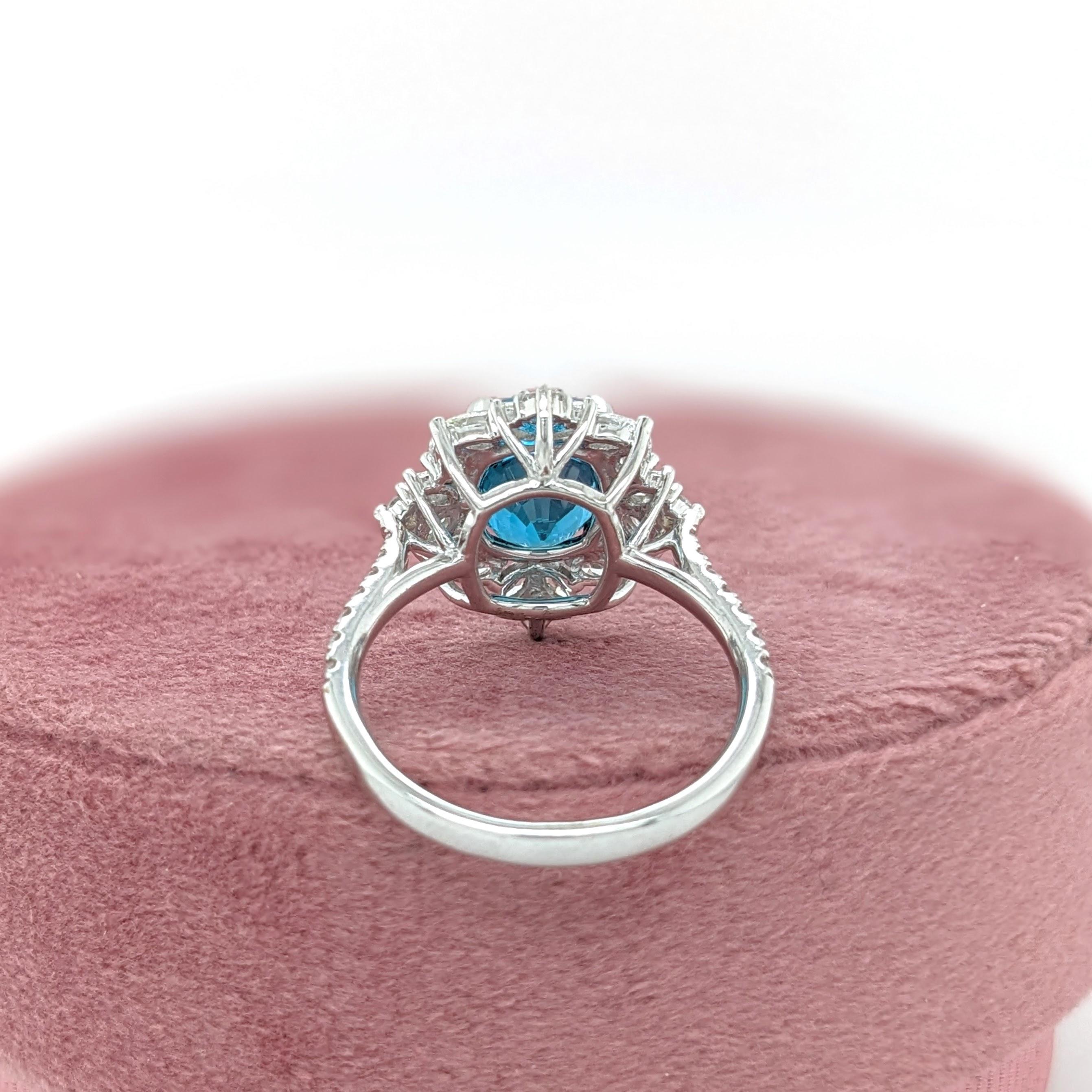Cushion Cut 5.2ct Blue Zircon Ring w Earth Mined Diamonds in Solid 14K Gold CU 8.5x7.5mm For Sale