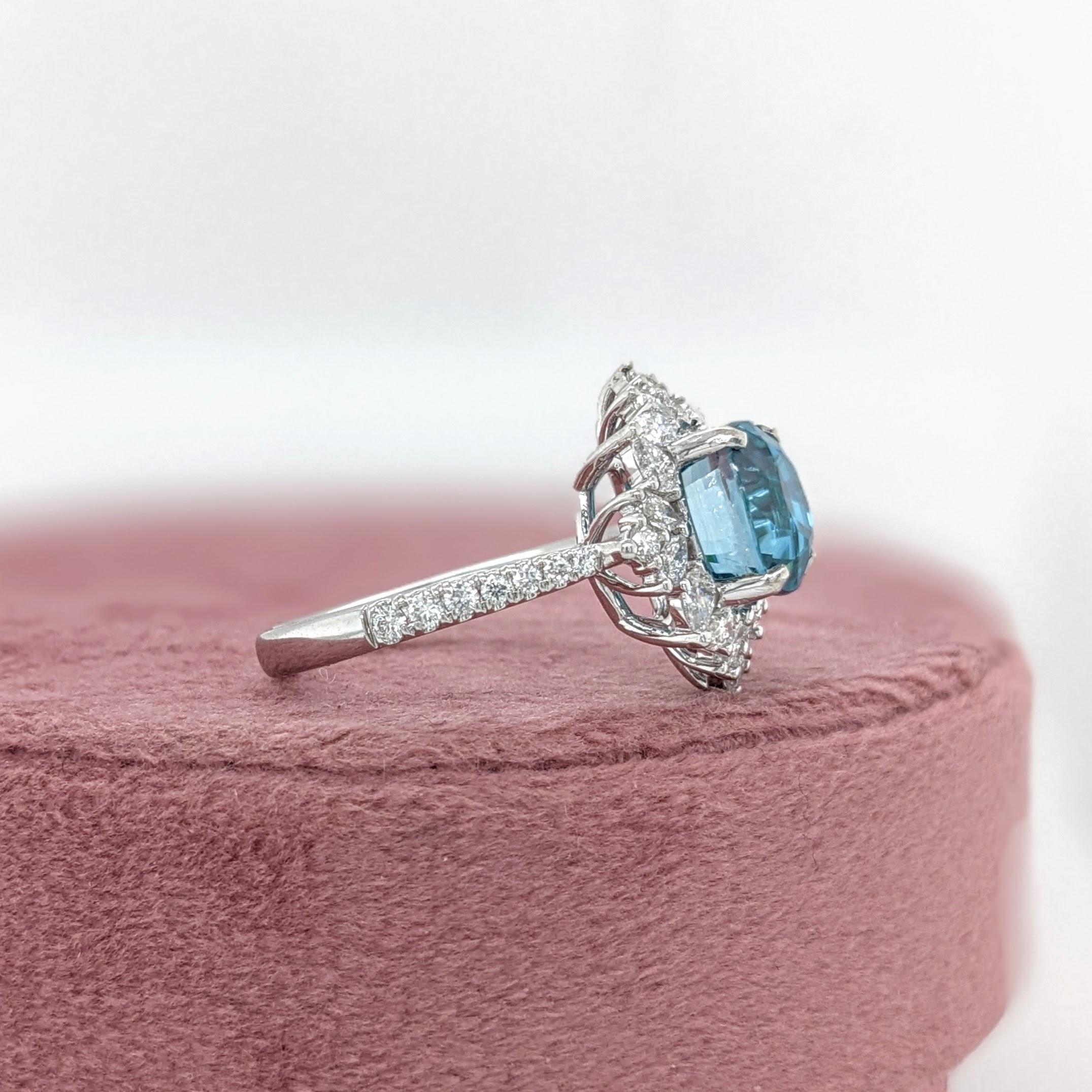 5.2ct Blue Zircon Ring w Earth Mined Diamonds in Solid 14K Gold CU 8.5x7.5mm In New Condition For Sale In Columbus, OH