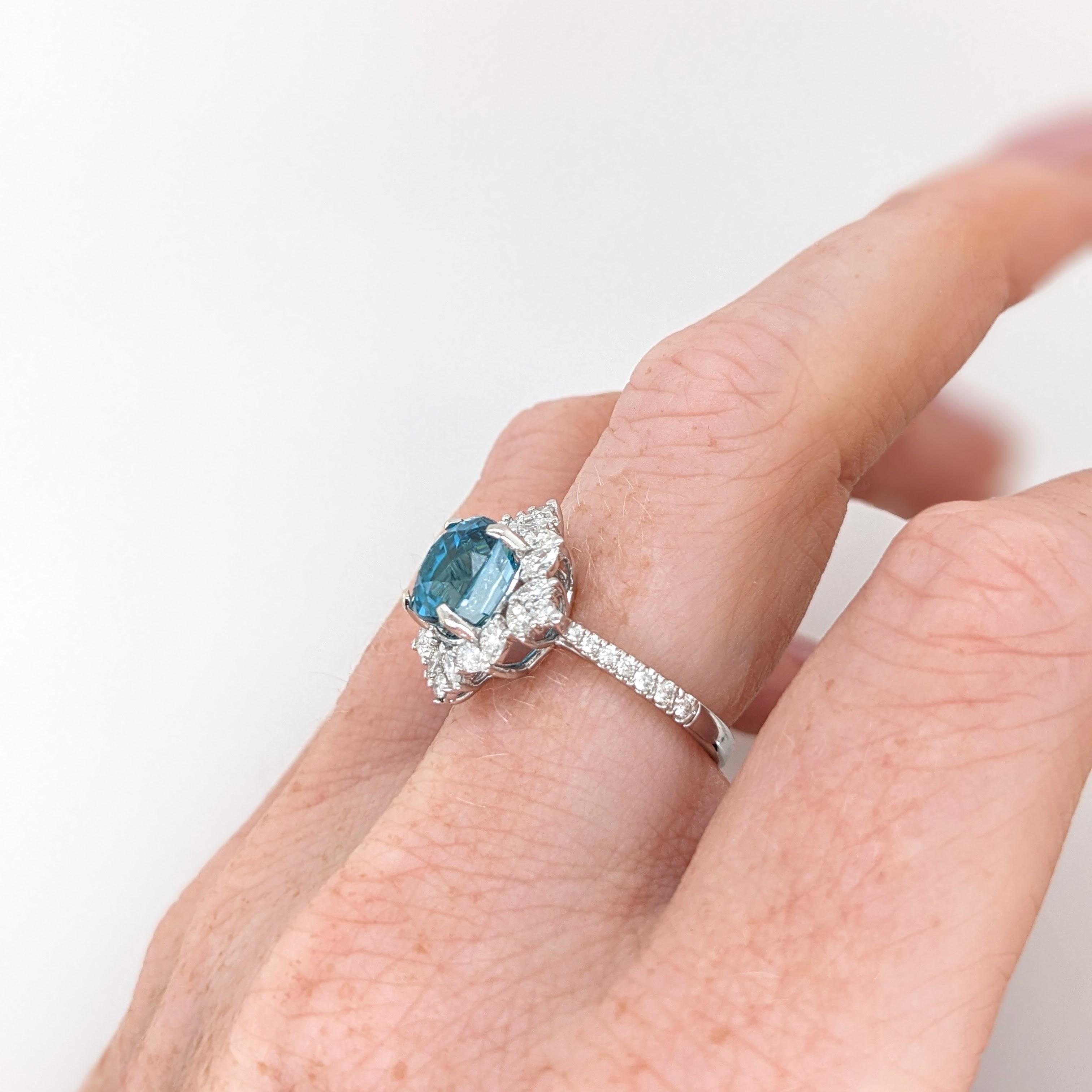 5.2ct Blue Zircon Ring w Earth Mined Diamonds in Solid 14K Gold CU 8.5x7.5mm For Sale 2