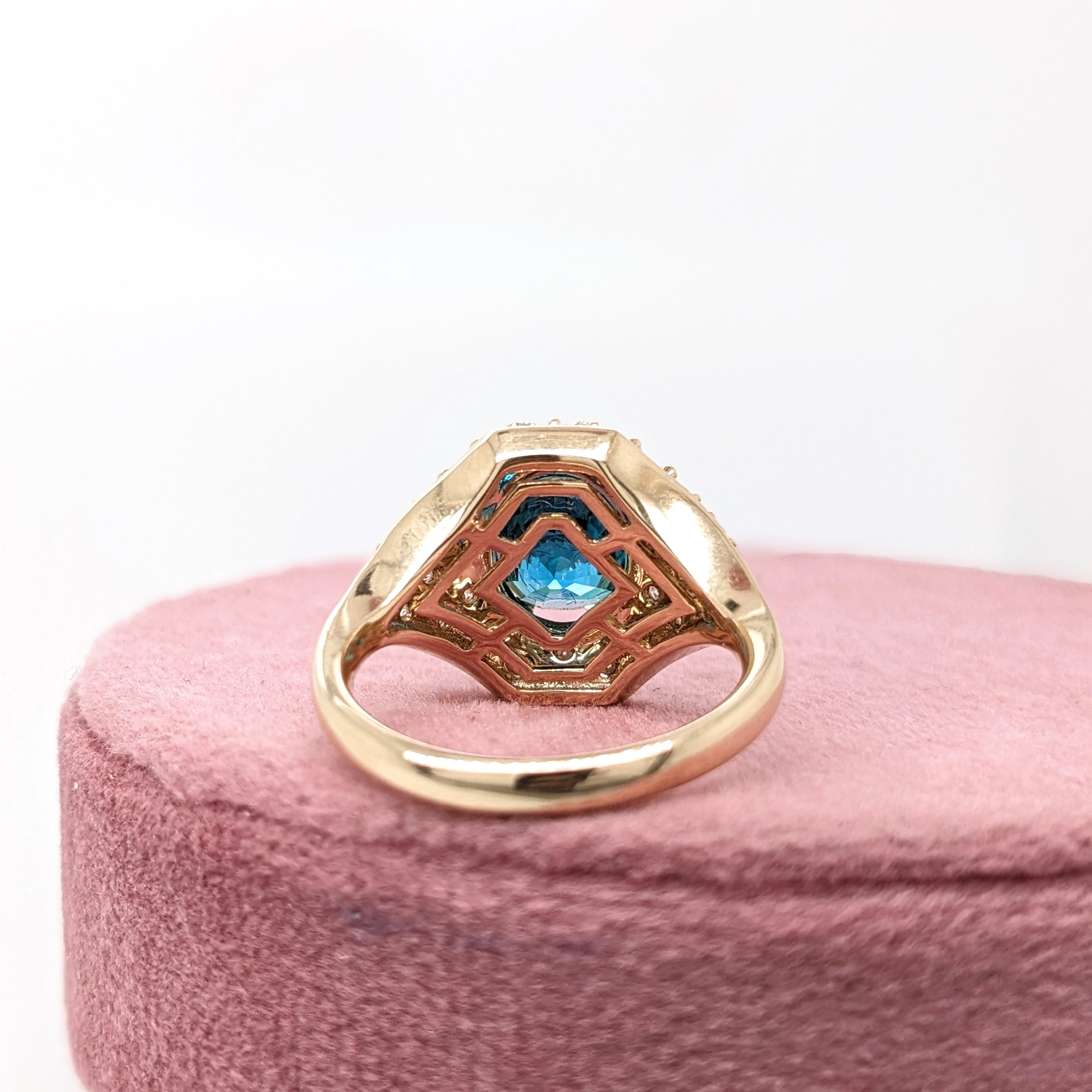 5.2ct Blue Zircon Ring w Natural Diamonds in Solid 14K Yellow Gold Oval 10x8mm In New Condition For Sale In Columbus, OH