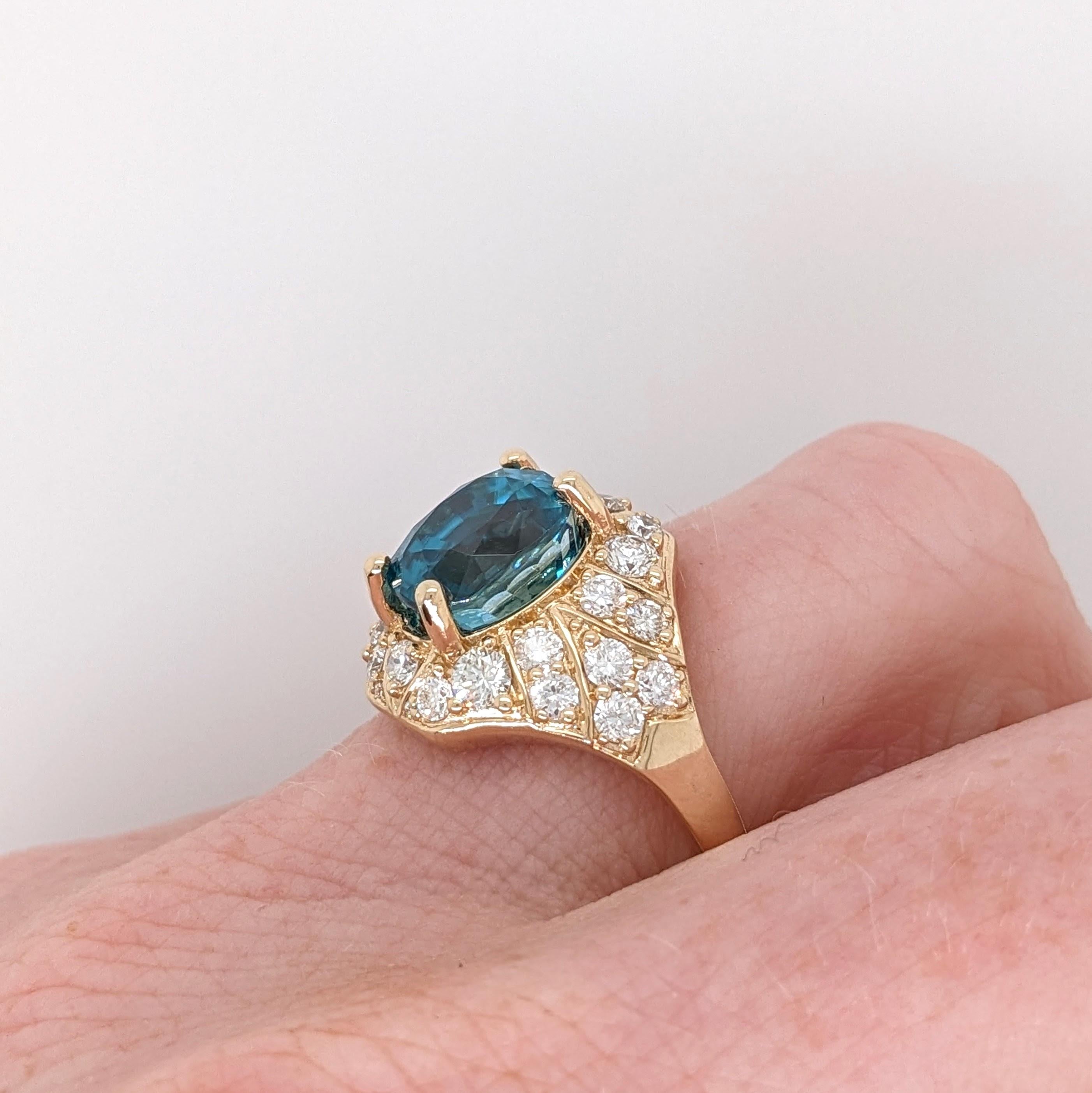 5.2ct Blue Zircon Ring w Natural Diamonds in Solid 14K Yellow Gold Oval 10x8mm For Sale 2