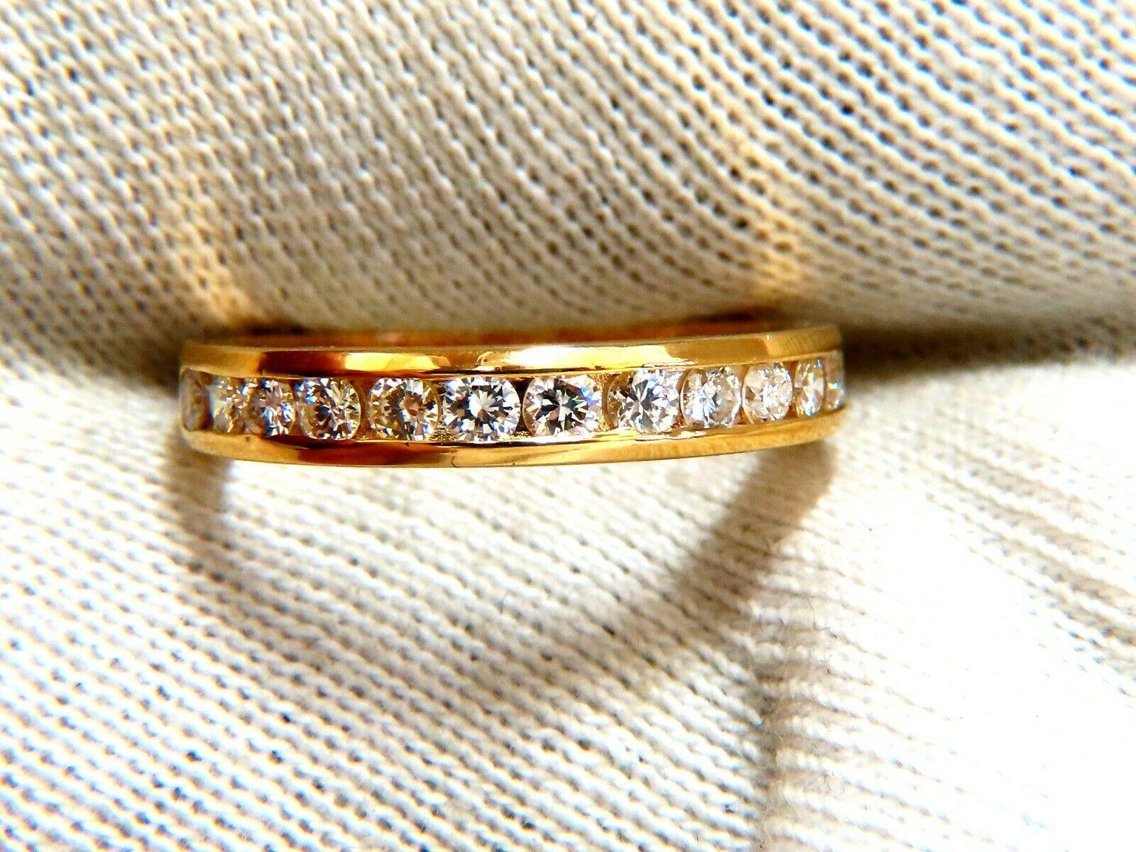 13 Band / Everyday Channel.

.52ct. Natural (13) round cut brilliant diamond

Channel Set ring.

Durable Built.

Vs-2 clarity  H color.

14kt yellow gold.

3.1 Grams

Overall ring: 3.4mm diameter

Depth: 2.1mm

Current ring size: 6

May