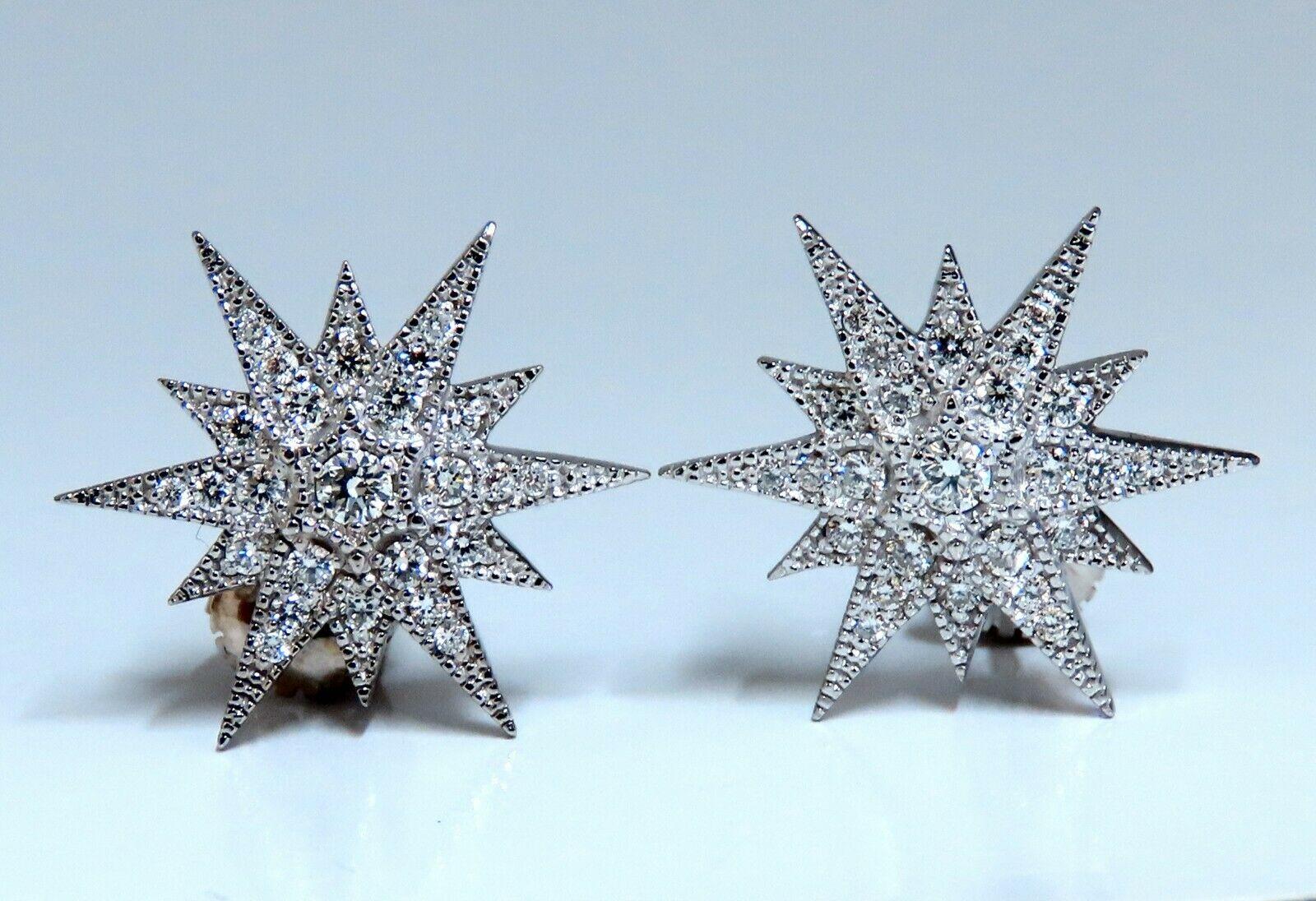 Round Cut .52 Carat Natural Diamonds North Star Compass Snow Flake Earrings 14 Karat