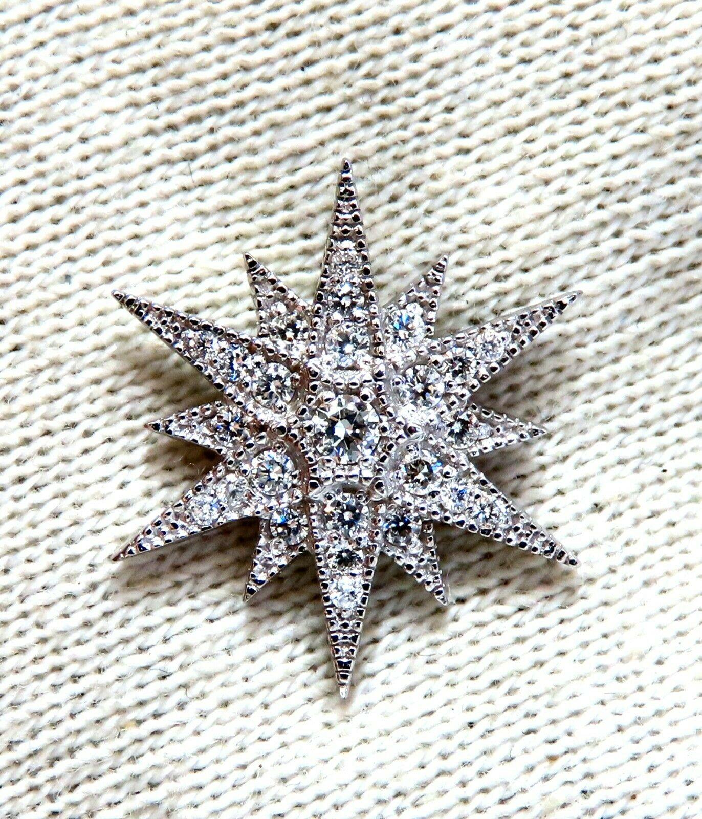 Women's or Men's .52 Carat Natural Diamonds North Star Compass Snow Flake Earrings 14 Karat