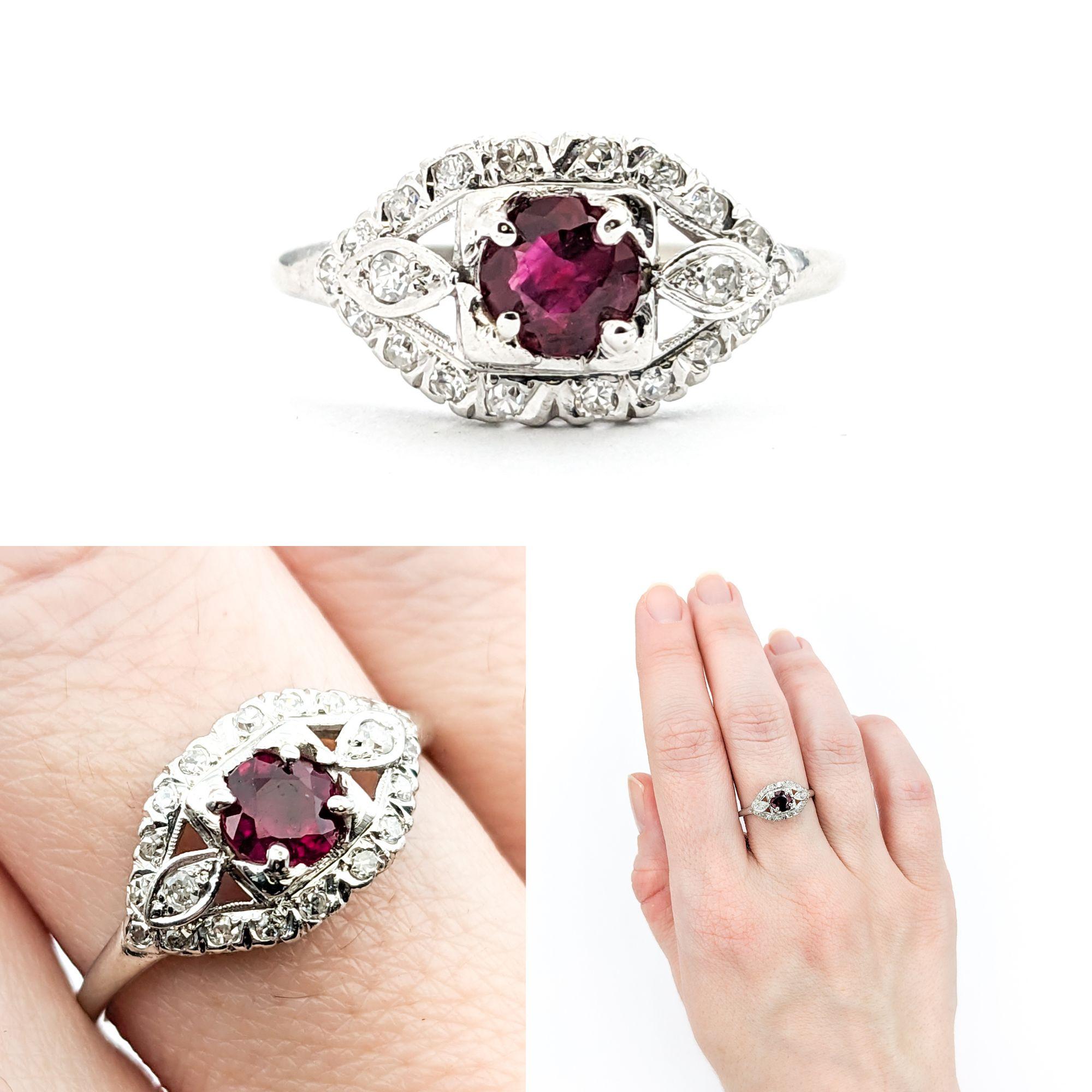 .52ct Ruby & Diamonds Ring In Platinum


Unveil the allure of this exquisite ring, masterfully crafted in 900pt White Gold. It proudly showcases .25ctw of sparkling single cut diamonds, boasting I clarity and a near colorless white hue. At the heart