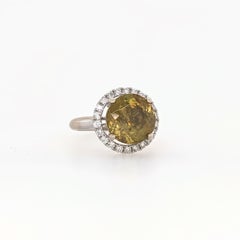 5.2ct Sphene Estate Ring w Earth Mined Diamonds in Solid 14K Gold Round 10mm